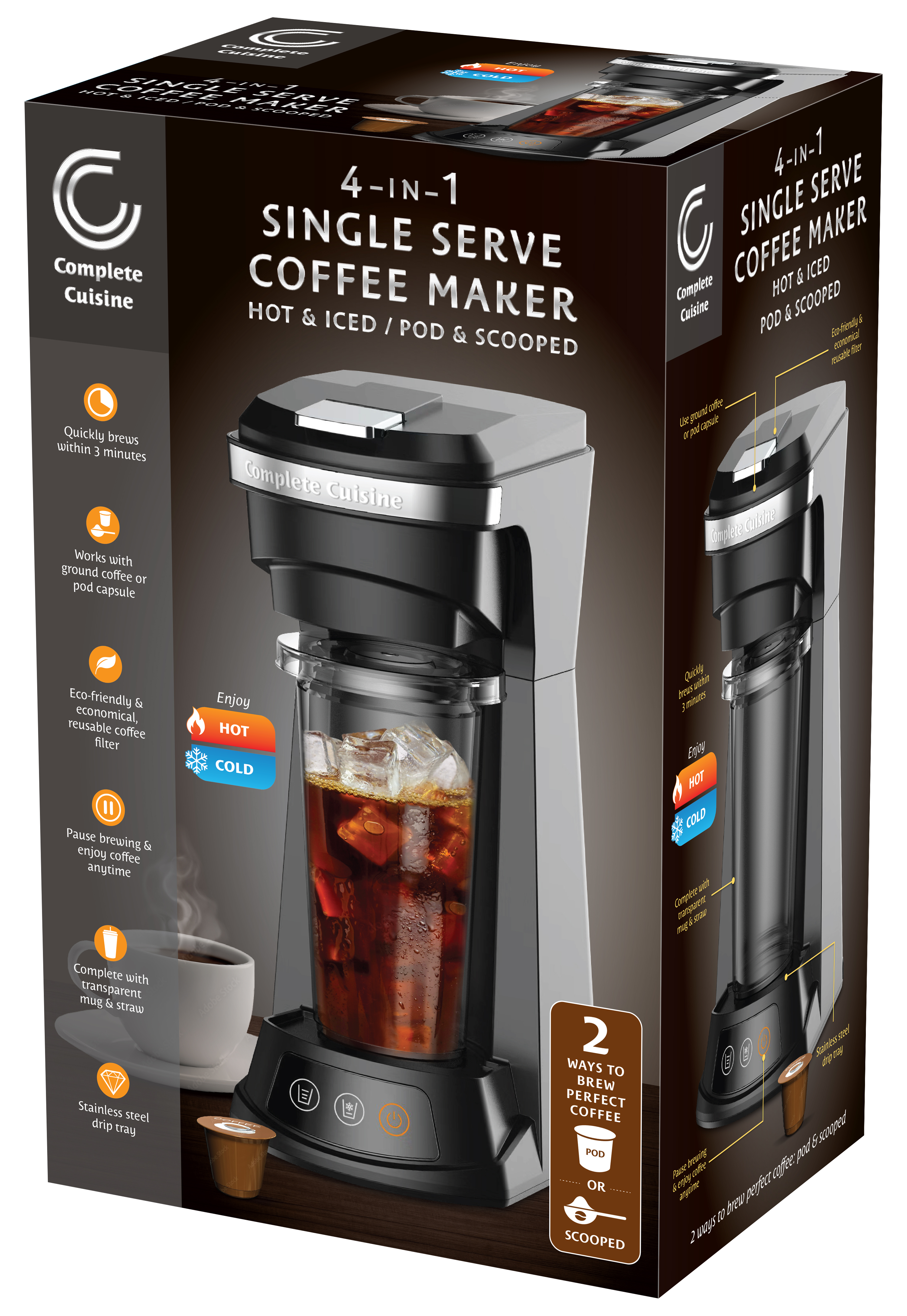 Hot & Cold Single Serve Coffee Maker for K Cup & Grounds