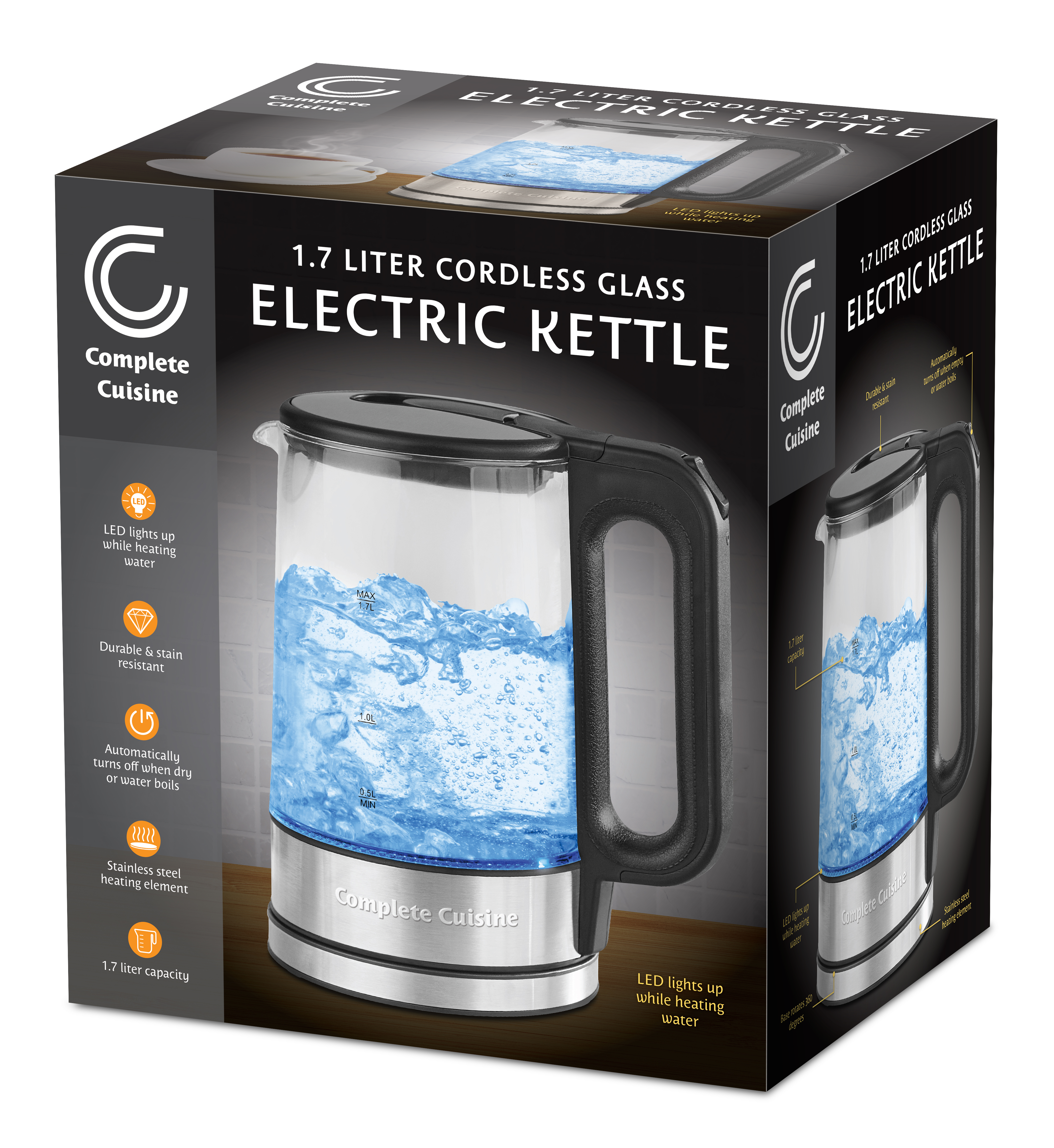Cordless Electric Glass Kettle w/ LED Light
