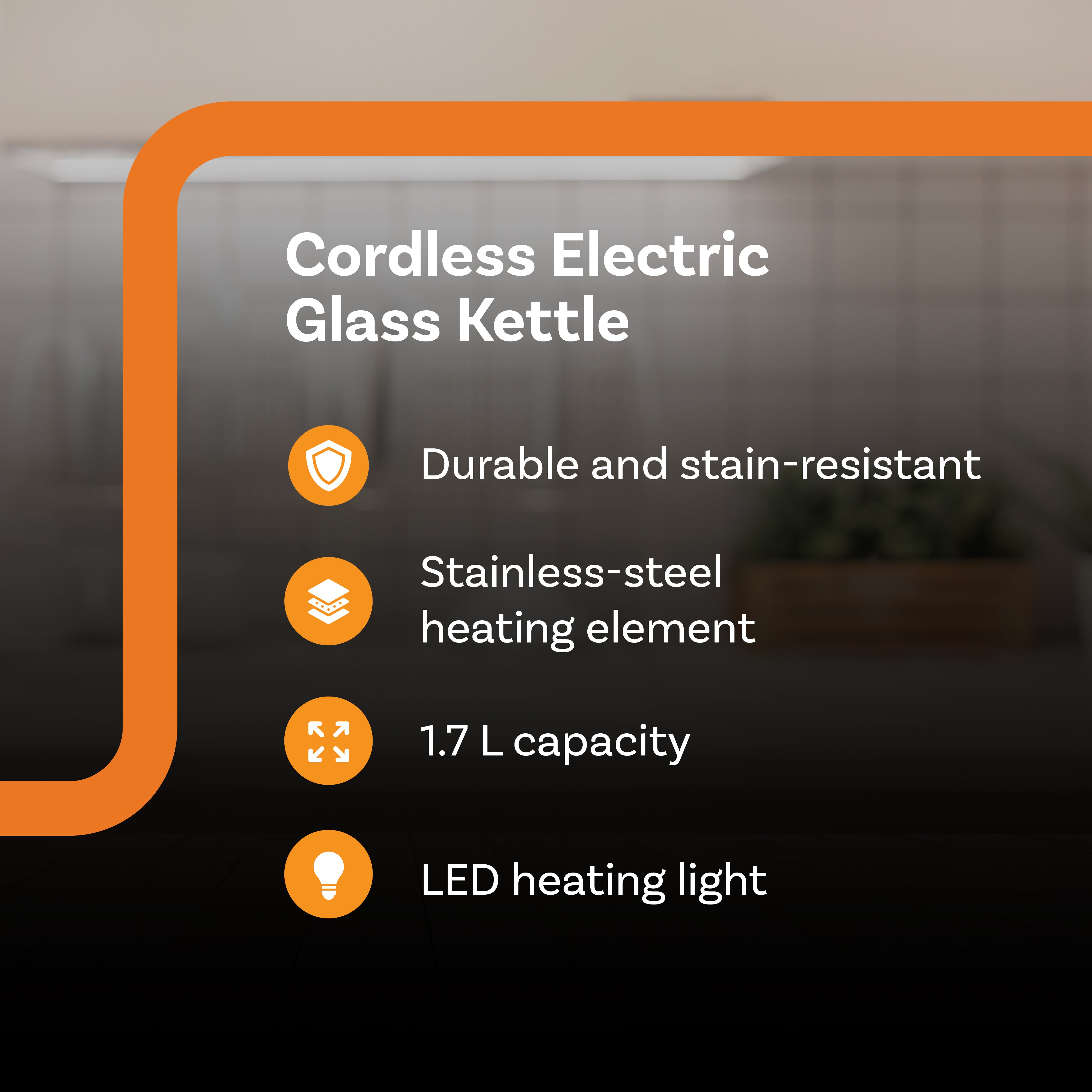 Cordless Electric Glass Kettle w/ LED Light