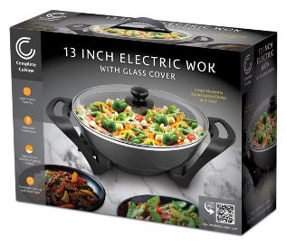 13” Electric Wok w/ Glass Lid